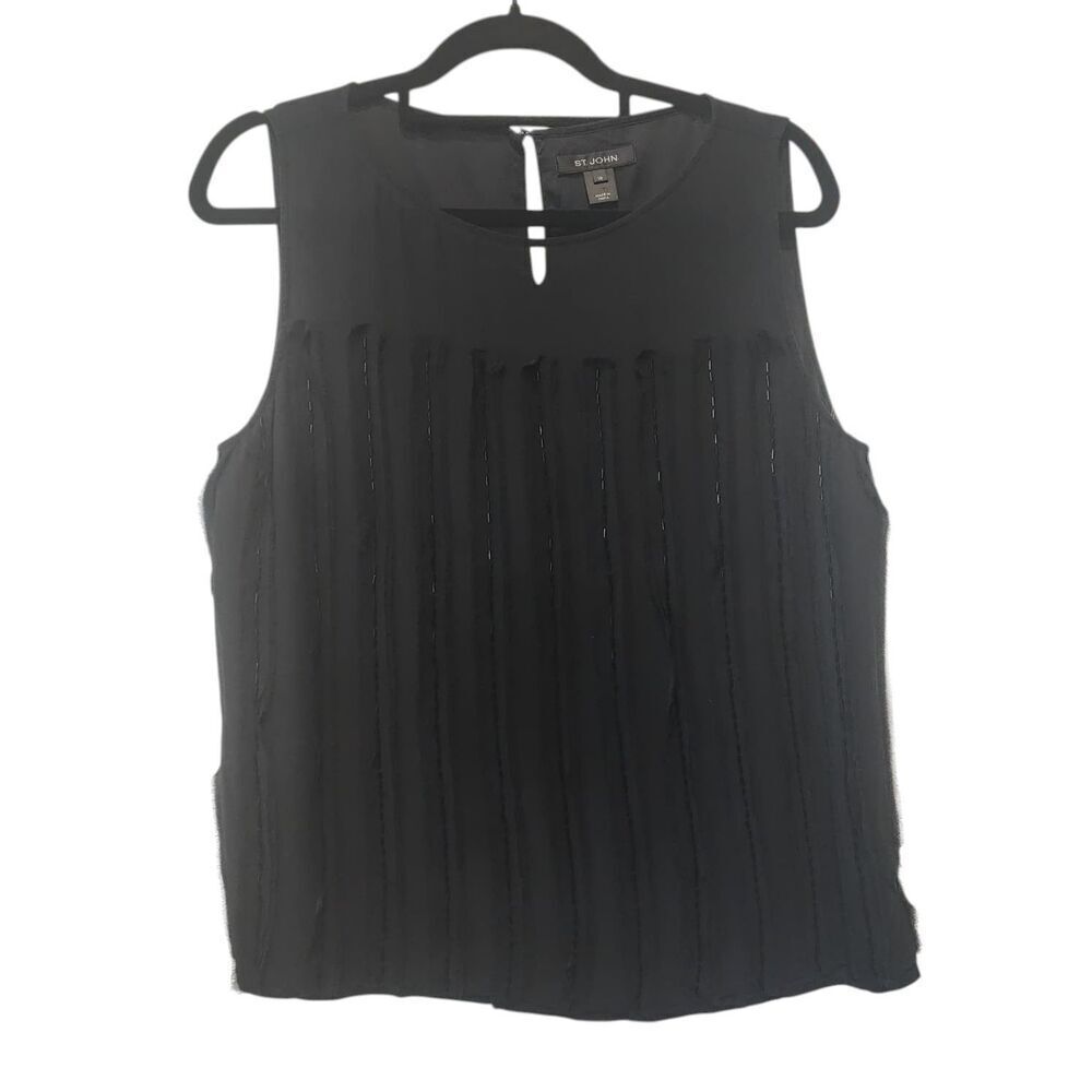 St. Johns 100% Silk Black Beaded Sleeveless Embellished Top Bedazzled Size 10